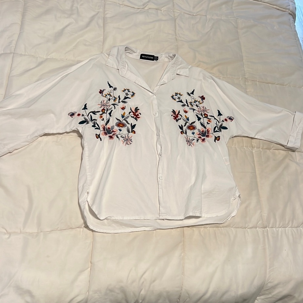 White With Florals Button Down Blouse - image 5